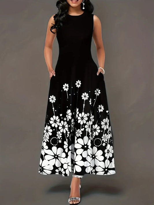 Plus size Summer New European and American Fashion Sleeveless Printed Temperament Dress