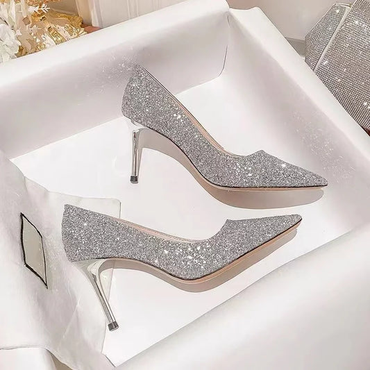 Luxury Designer Elegant Sexy Silver Heels
