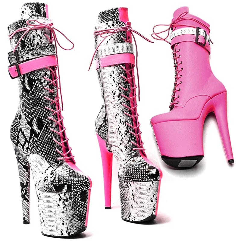 Snake  Print Platform High Heel Boots