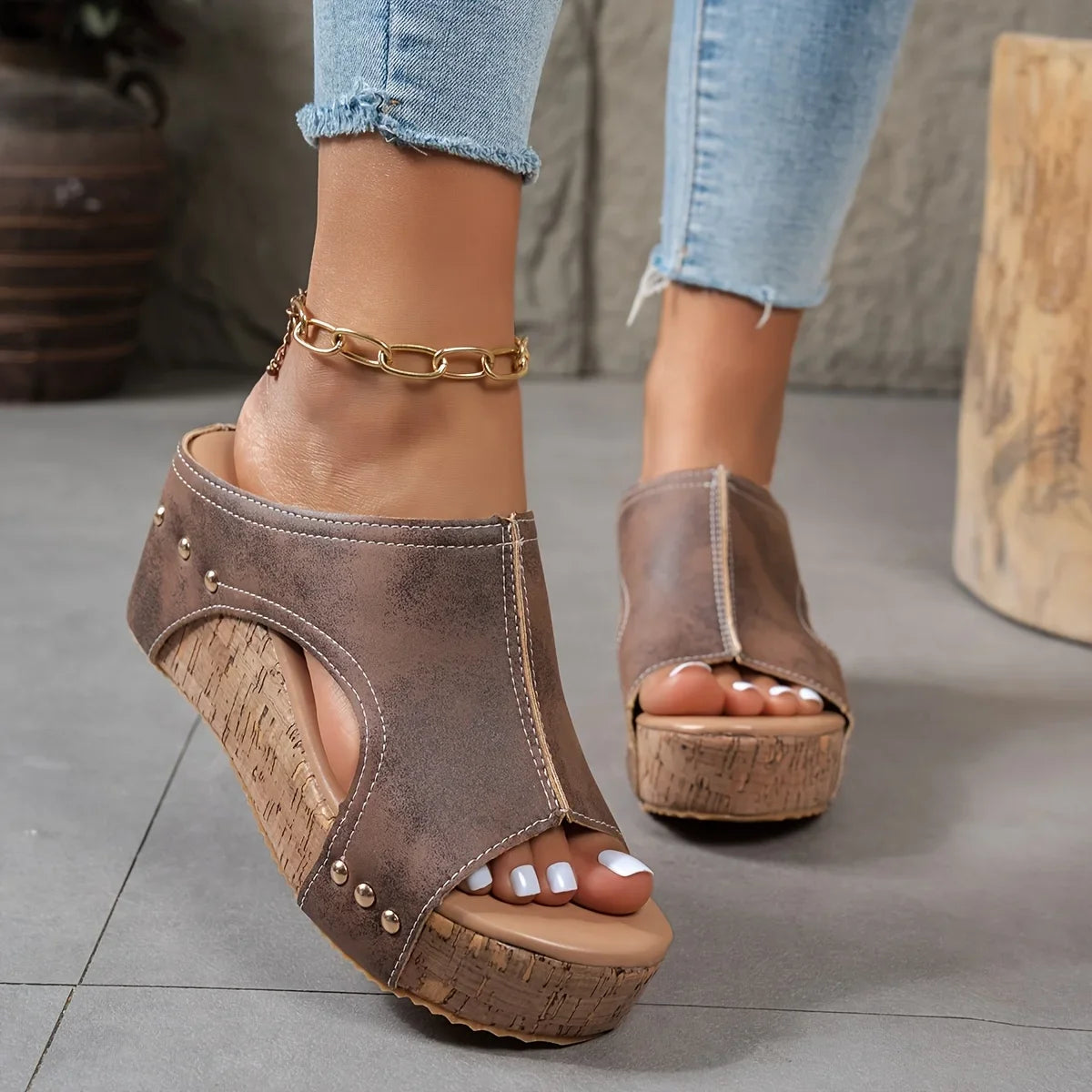 Elegant Women's Thick Heel Sandals - Open Toe, Ankle Strap, Artificial Covered Upper and Lining, Rubber Sole, Summer Set Design