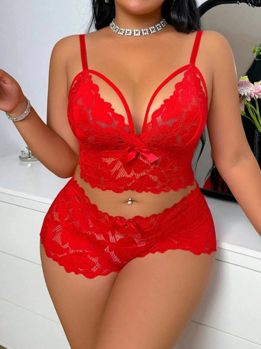 Plus size sexy lace lingerie set, two-piece, with lace see-through bow decorations, lingeries sexy hot, A gift for a female