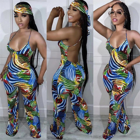 Headband & Spaghetti Strap Backless Romper