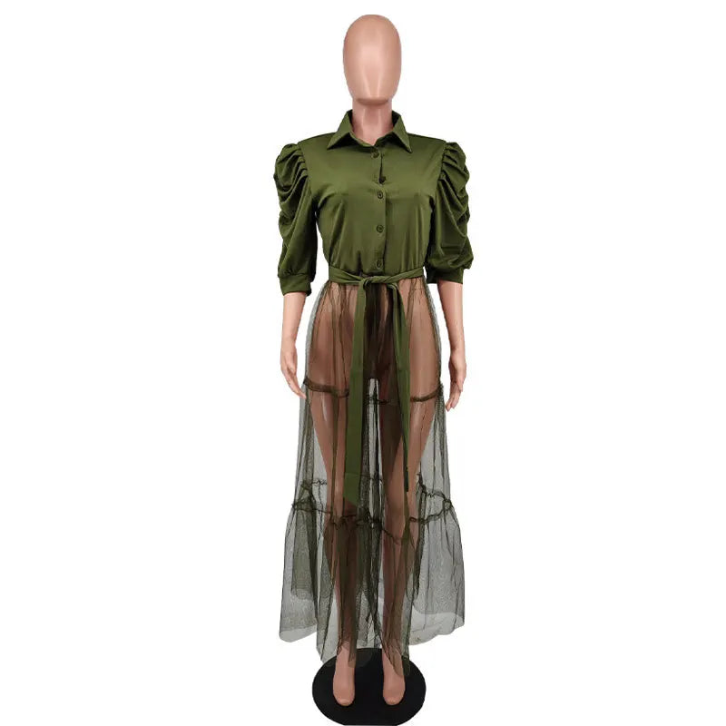 Plus-size Fashion Dress for Women Casual Solid Shirtdress Women Short-sleeved Shirt Single-breasted Lazy Robes Summer Clothing