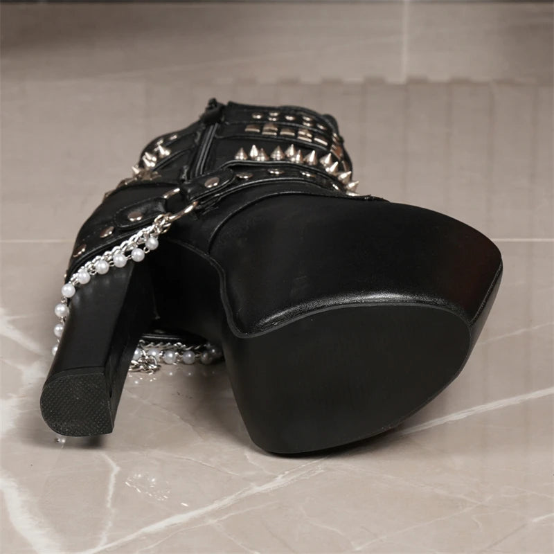 Punk Style Zipper Chunky High Heel Boot