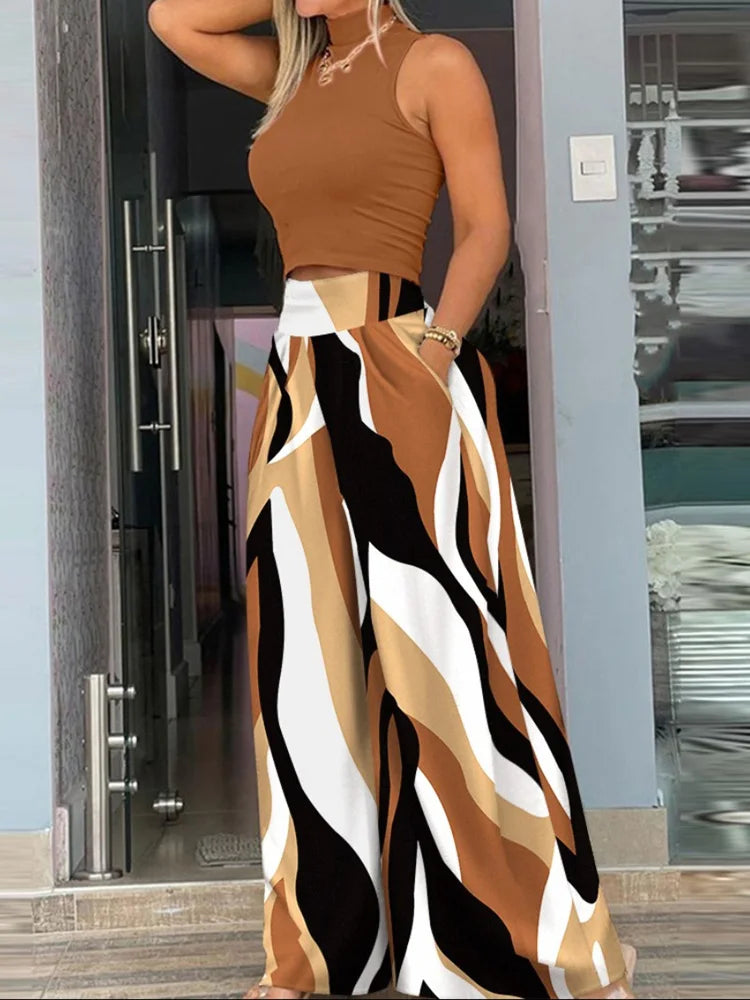 Sleeveless Tank Top Wide Leg Pants 2 Piece Set