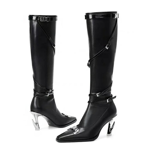 Spice Girl Zipper Knee High Leather Boots