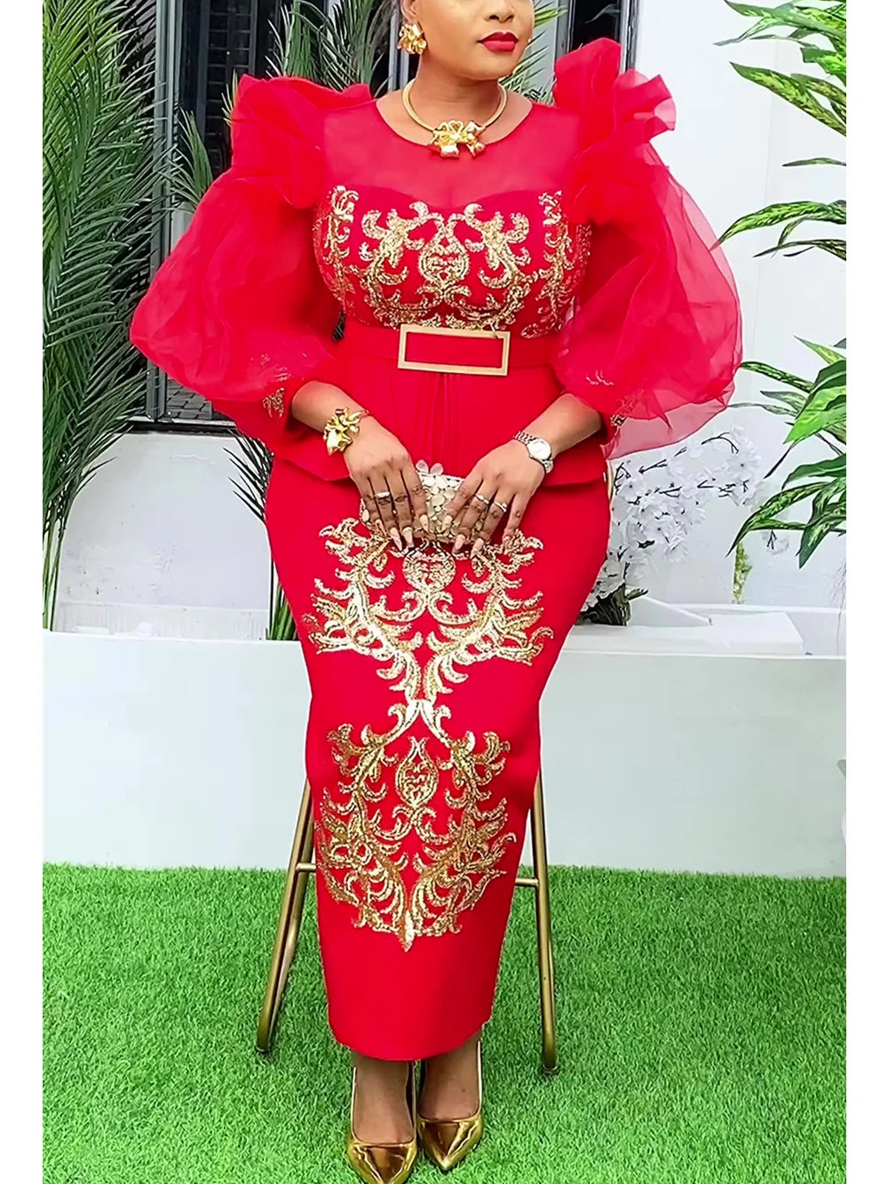 Plus Size Evening Dresses for Women African Luxury Sequin Gown Elegant Turkey Wedding Party Long Dress Ankara Ladies Clothing