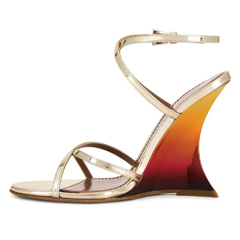 New Open Toe Cross Strap Gradient Wedge Heel Sandals European American Style Fashion Show Banquet Commuting Sexy Women's Shoes