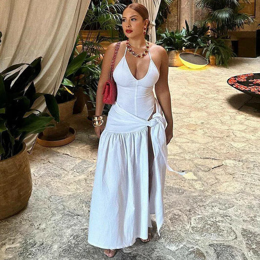 Elegant Fashion Women's Set Sleeveless Strap Bodysuit +Long Skirts Set Autumn Tracksuit Sexy 2025 Tie Up Two 2 Piece Set Outfits