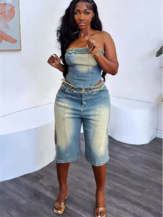 2 Piece Denim Top & Short Set