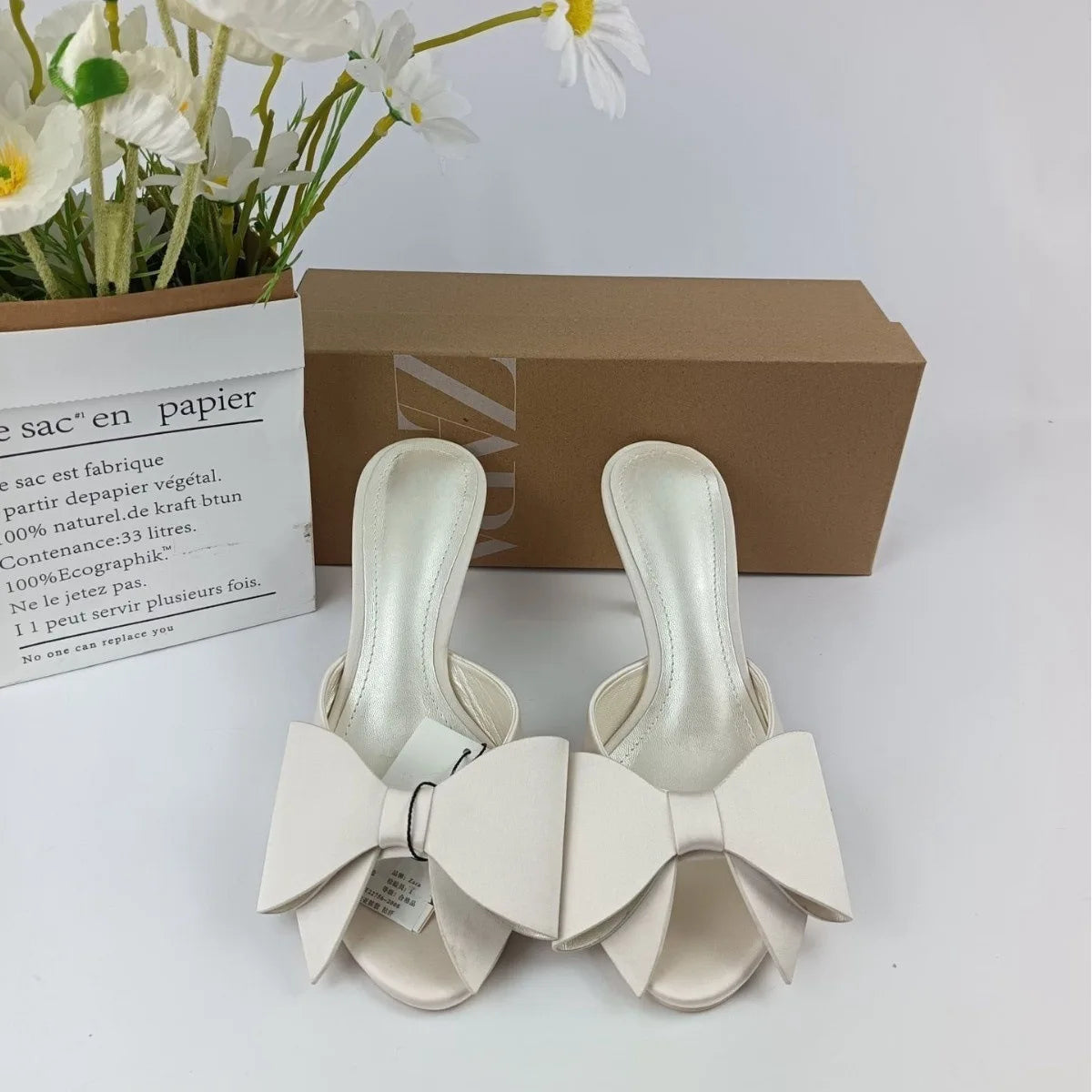 Satin Bow Detail Heel Sandal