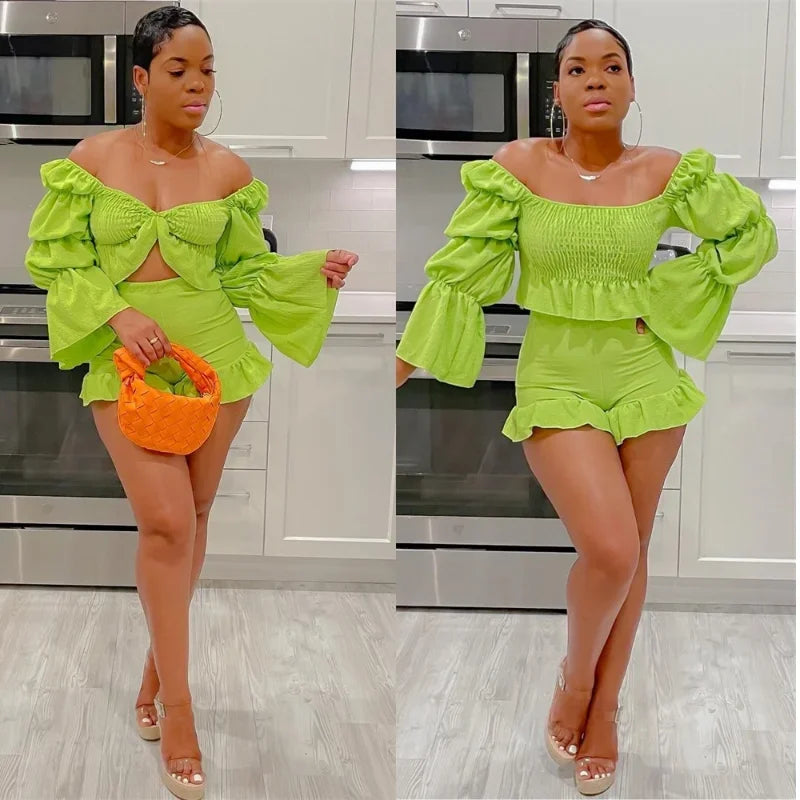 Puff Sleeve Top and Shorts 2 Piece Set