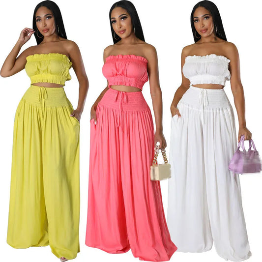 Tube Crop Top 2 Piece Pants Set