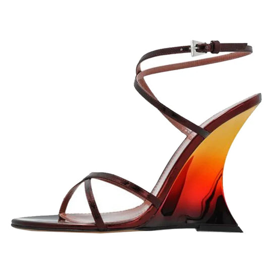New Open Toe Cross Strap Gradient Wedge Heel Sandals European American Style Fashion Show Banquet Commuting Sexy Women's Shoes