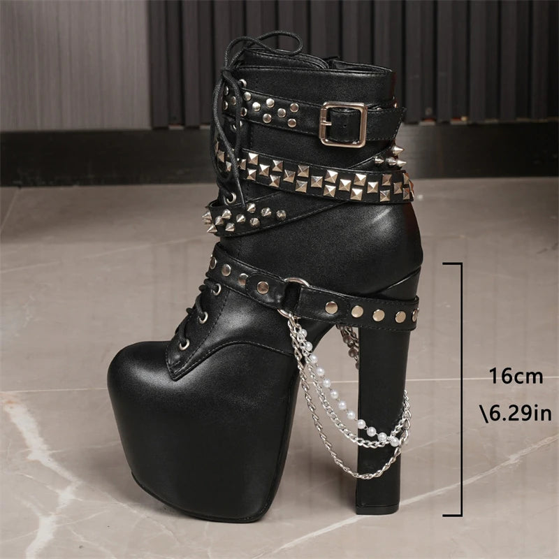 Punk Style Zipper Chunky High Heel Boot