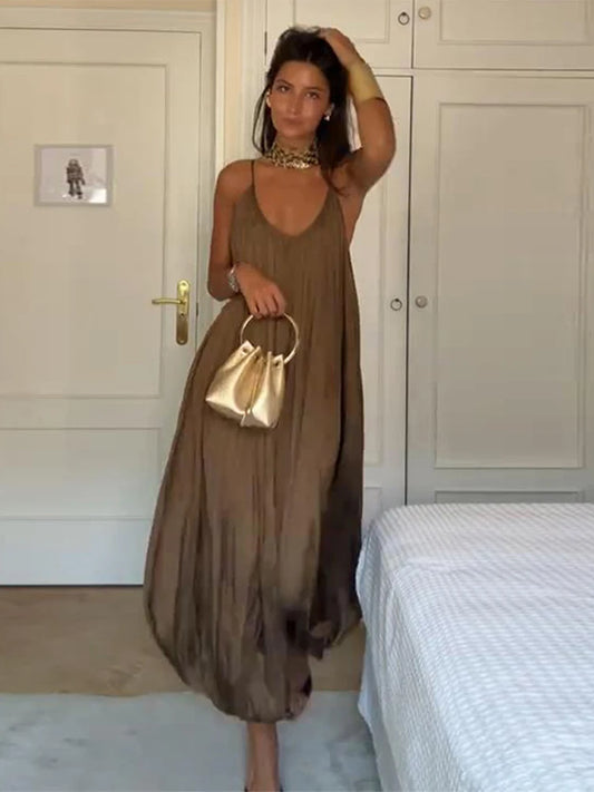 Women‘s Loose Slip Jumpsuits Overalls 2025 Summer V Neck Sleeveless Pocket Baggy Wide Leg Pants Fashion Female Street Playsuit