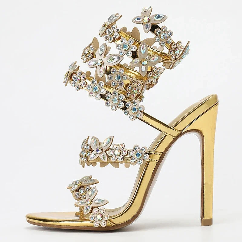 Eilyken Summer Designer Butterfly-knot Crystal Sandals Sexy Peep Toe Thin Heel Wedding Party Back Strap Shoes Zapatos Mujer