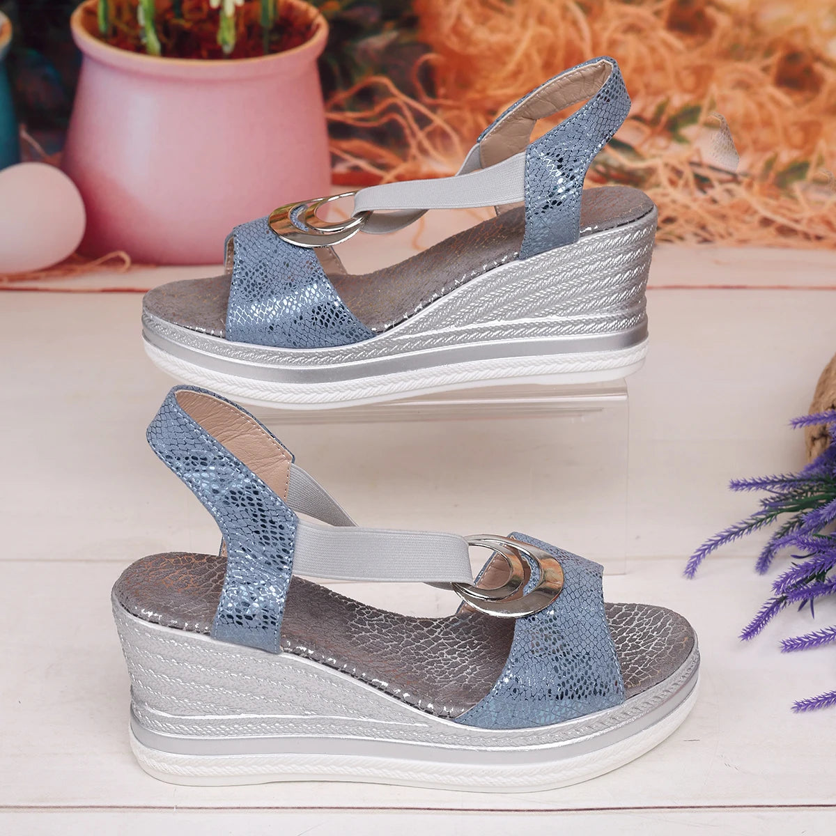 Women's Wedges Sandals 2025 Summer Snake Print Platform Sandals Gladiator Shoes Woman Comfort Casual Med High Heels Sandals