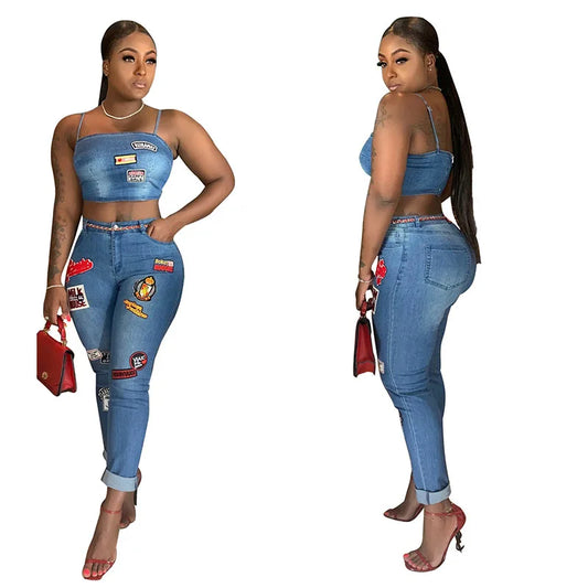 Sexy Top and Pants Denim 2 Piece Set