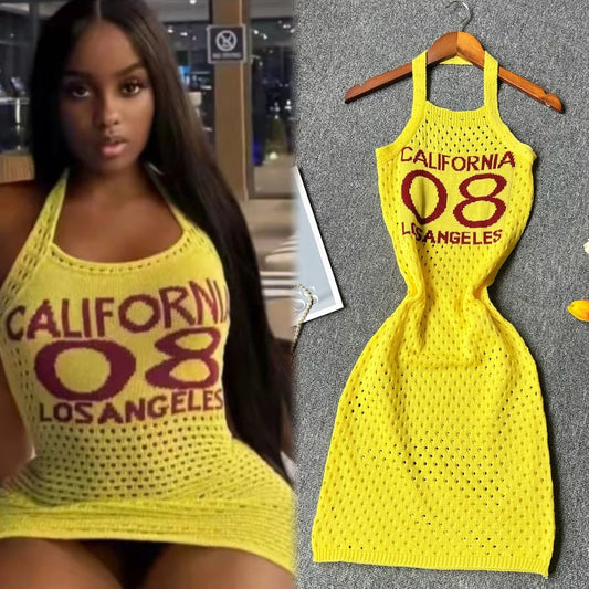 YuooMuoo Chic Fashion Sexy Package Hips Knitted Summer Dress Women Slim Elastic Halter Bodycon Mini Dress Streetwear Outfits