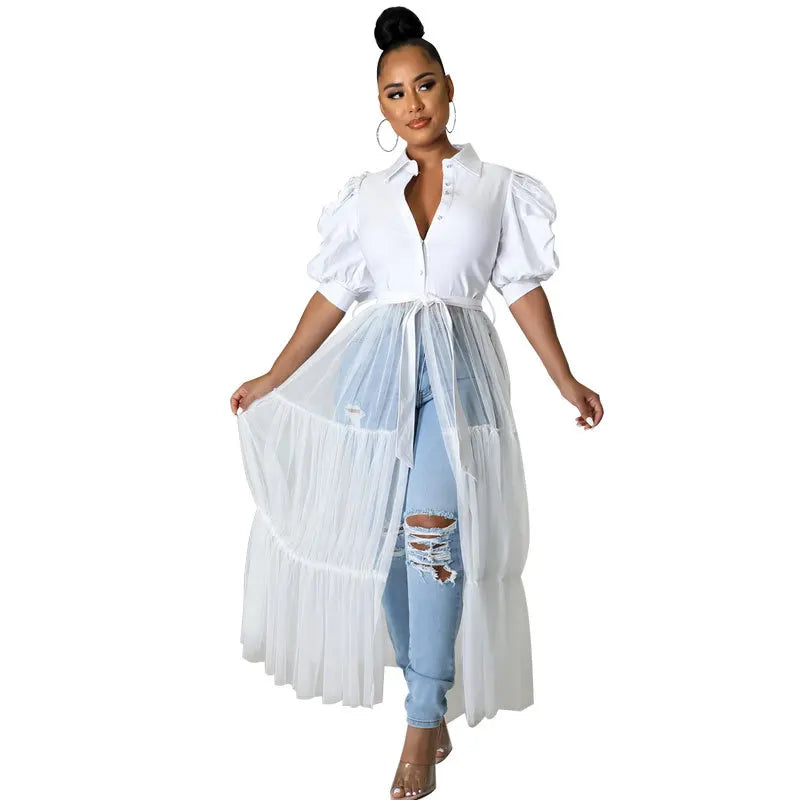 Plus-size Fashion Dress for Women Casual Solid Shirtdress Women Short-sleeved Shirt Single-breasted Lazy Robes Summer Clothing