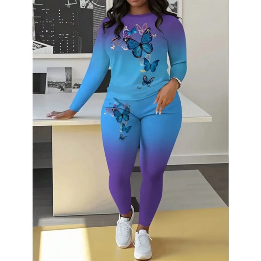 Plus Size  Summer New Women's 2-piece Set Short Sleeved T-shirt & Printed Shorts Suit