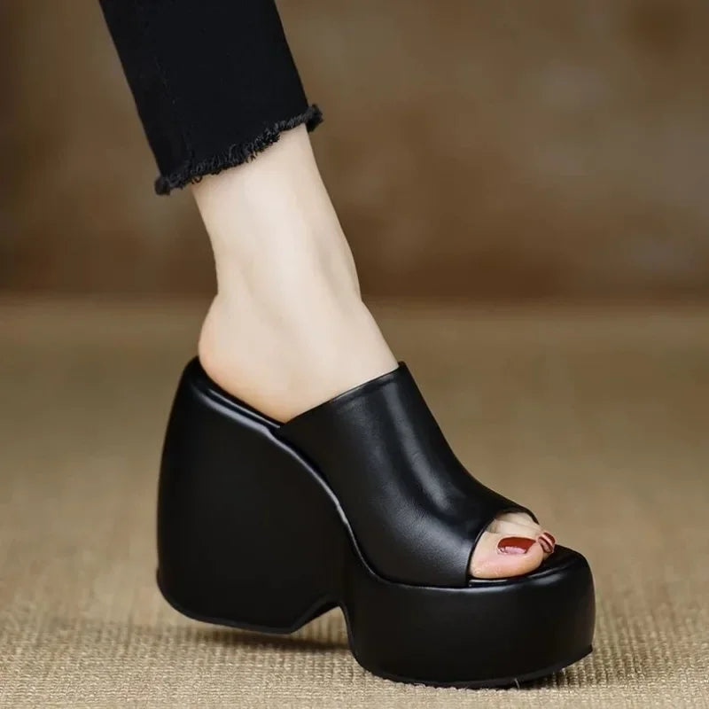 Elegant Woman Heeled Shoes Open Toe Slippers Women Fashion Super High Casual High Heels Summer Plus Size Platform Wedge Sandals