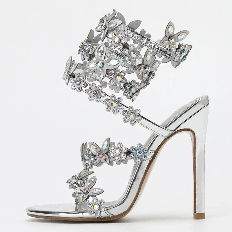 Eilyken Summer Designer Butterfly-knot Crystal Sandals Sexy Peep Toe Thin Heel Wedding Party Back Strap Shoes Zapatos Mujer