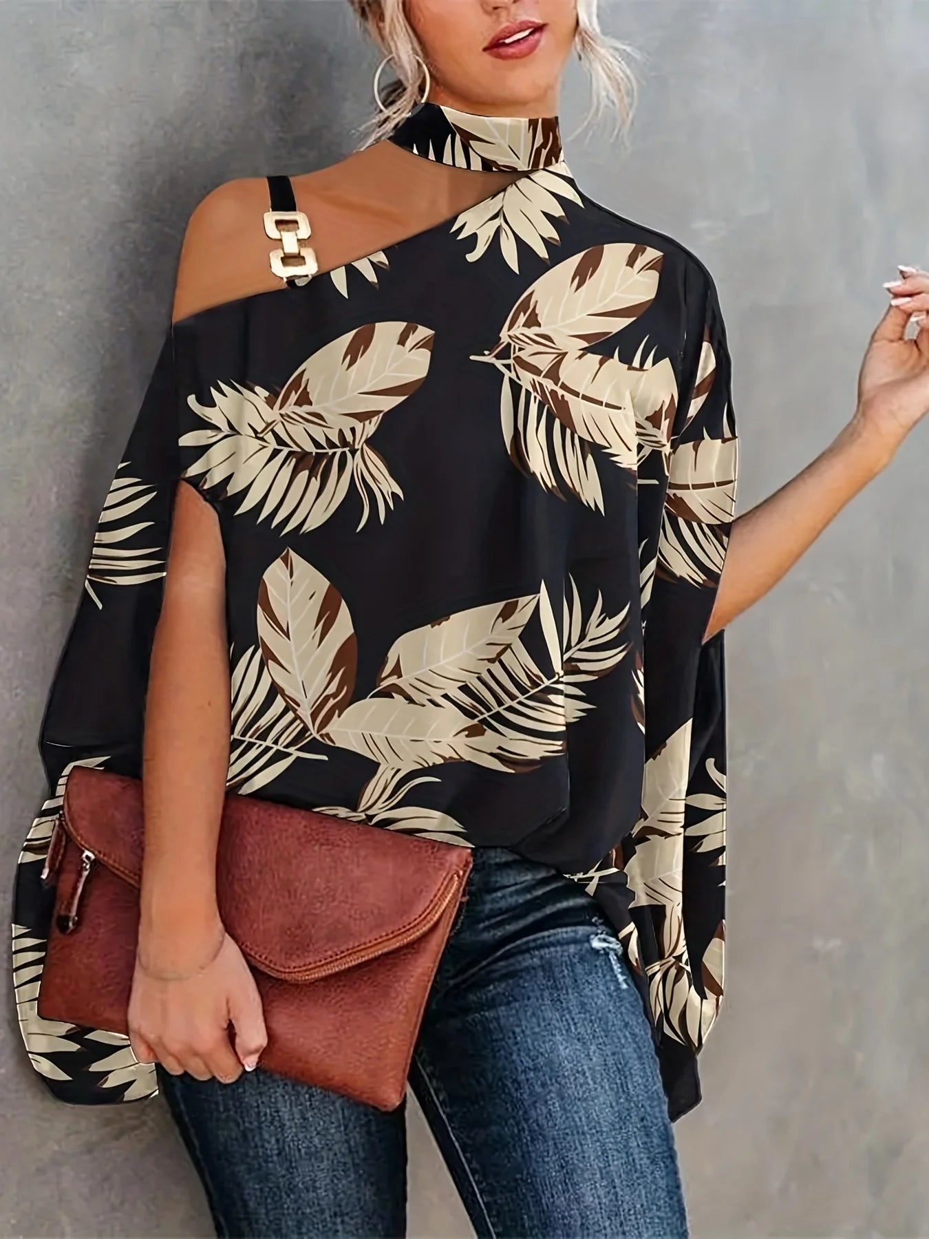 Plus Size Sexy Halter Loose Blouse Tops Women's Elegant Print Off Shoulder Batwing Sleeve Pullover Shirt 2023 Summer Fashion Str