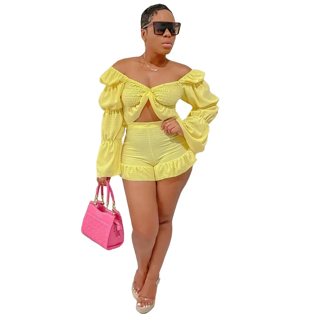 Puff Sleeve Top and Shorts 2 Piece Set