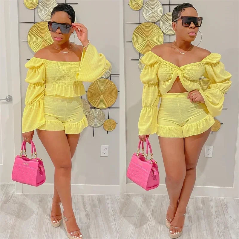 Puff Sleeve Top and Shorts 2 Piece Set