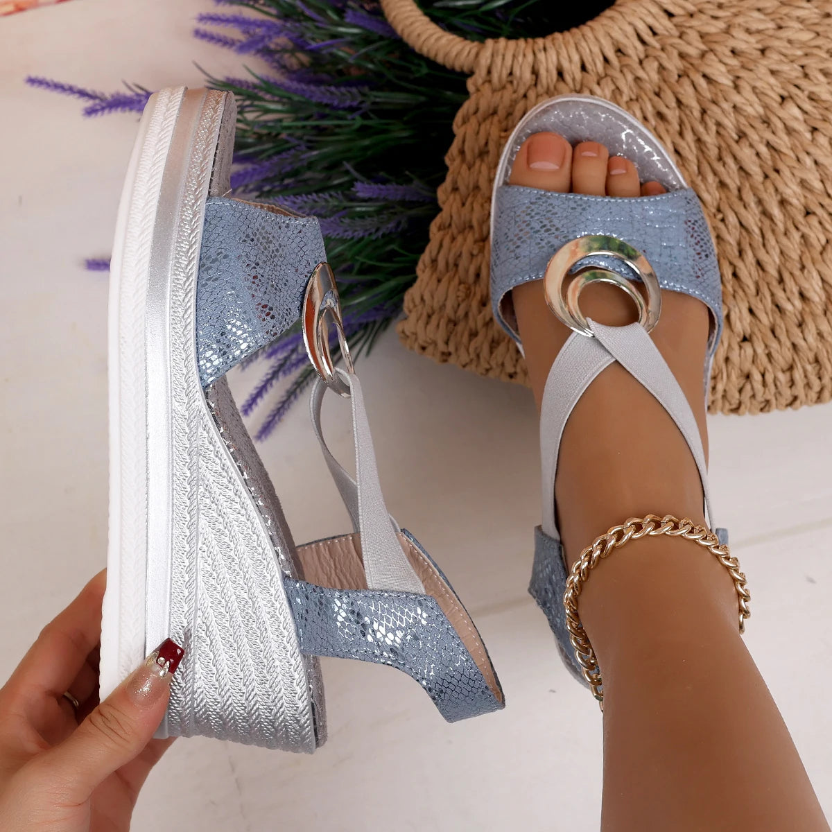 Women's Wedges Sandals 2025 Summer Snake Print Platform Sandals Gladiator Shoes Woman Comfort Casual Med High Heels Sandals