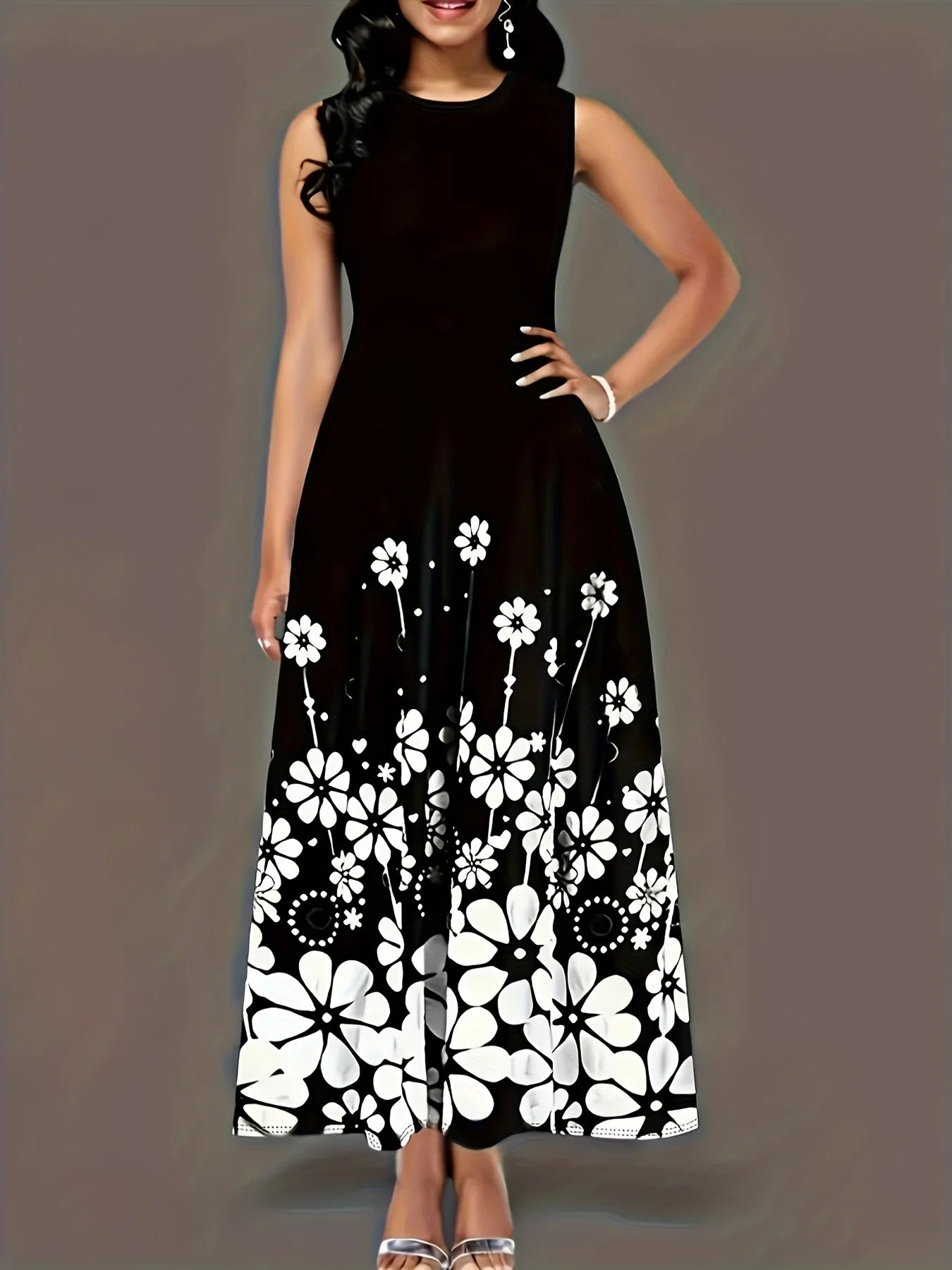 Plus size Summer New European and American Fashion Sleeveless Printed Temperament Dress