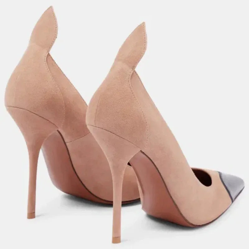 High-heeled shoes spring pointed shallow suede heart-shaped patent leather stitching single shoes banquet large size women shoes