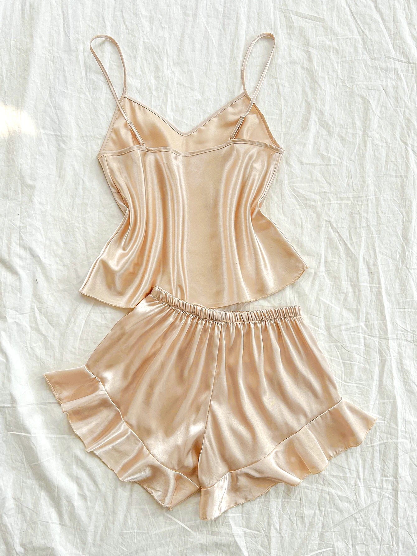 Plus Size Women's Fashion Sexy V-neck halter top with ruffled Shorts Pajama Set 2pcs