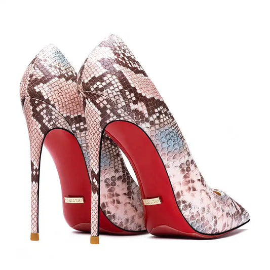 Pink snake pattern Women elegant High Heels Luxury Brand Pumps Pointed Toe Red sole Sexy Fashion Party Ladies Prom Shoes Women