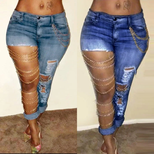 Denim Cut Out Pants