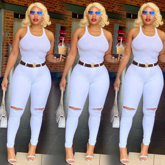 High Waist Stretch Denim Pants