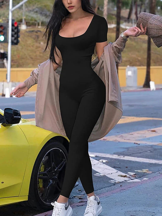 Short Sleeve Solid Bodycon Casual Romper