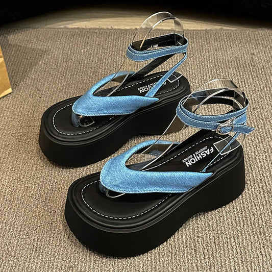 Platform Buckle Flip Flop Slingback Sandals