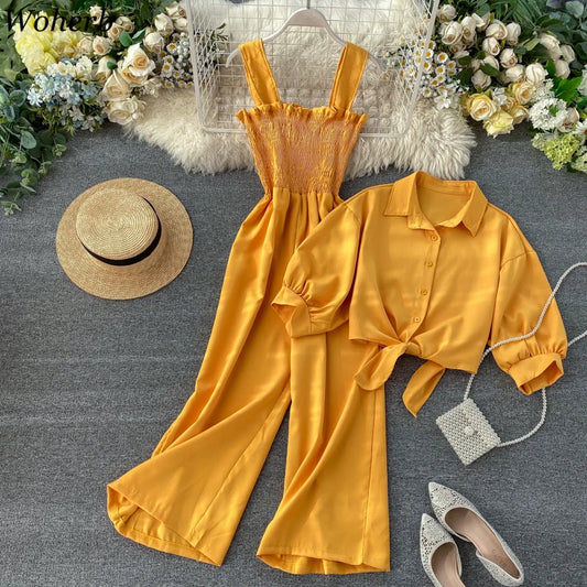 2025 Two Piece Sets Womens Outfits Skirt Suit Roupas Femme Short Sleeve Crop Blouse High Waist Pleated Jumpsuit Korean Y2k Set
