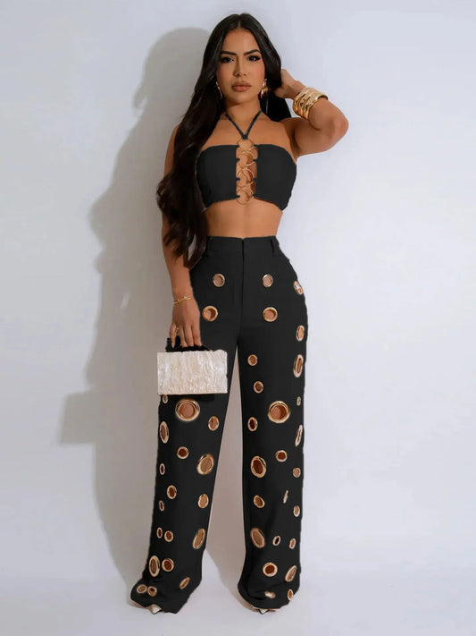 2 Piece Top and Hollow Out Pants Set