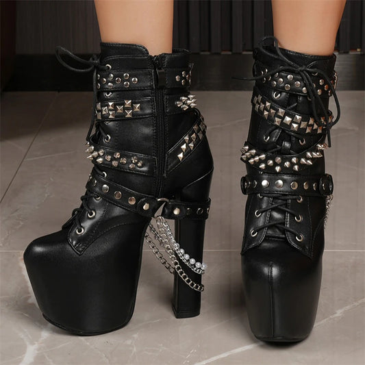 Punk Style Zipper Chunky High Heel Boot