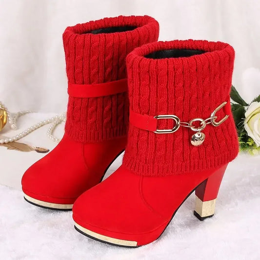 Platform Suede Ankle Thick Heels Boots
