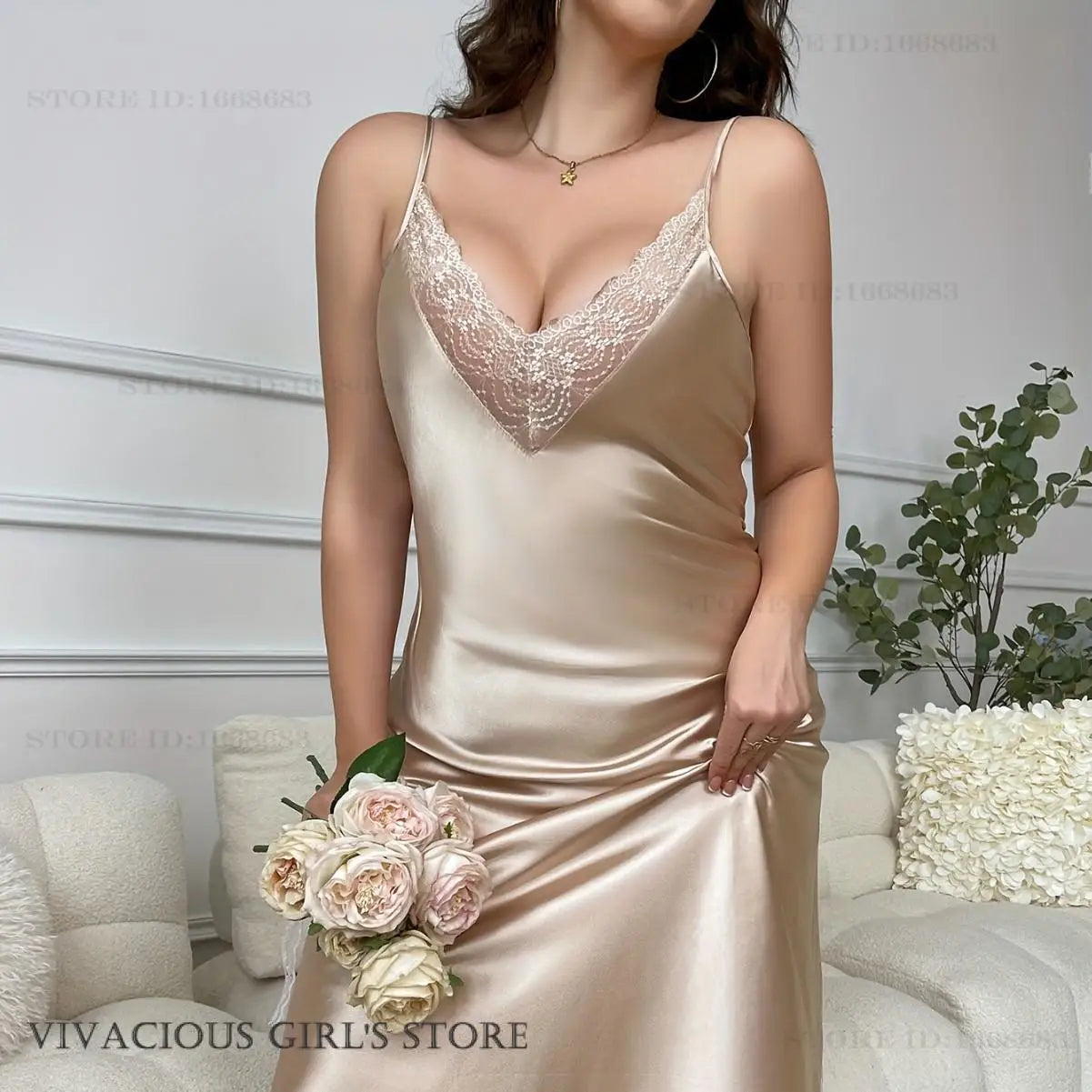 Plus Size 3XL-5XL Long Nightgown Female Chemise Sleepwear Homedress Sexy Lace Suspender Nightdress Lingerie Silk Satin Homewear