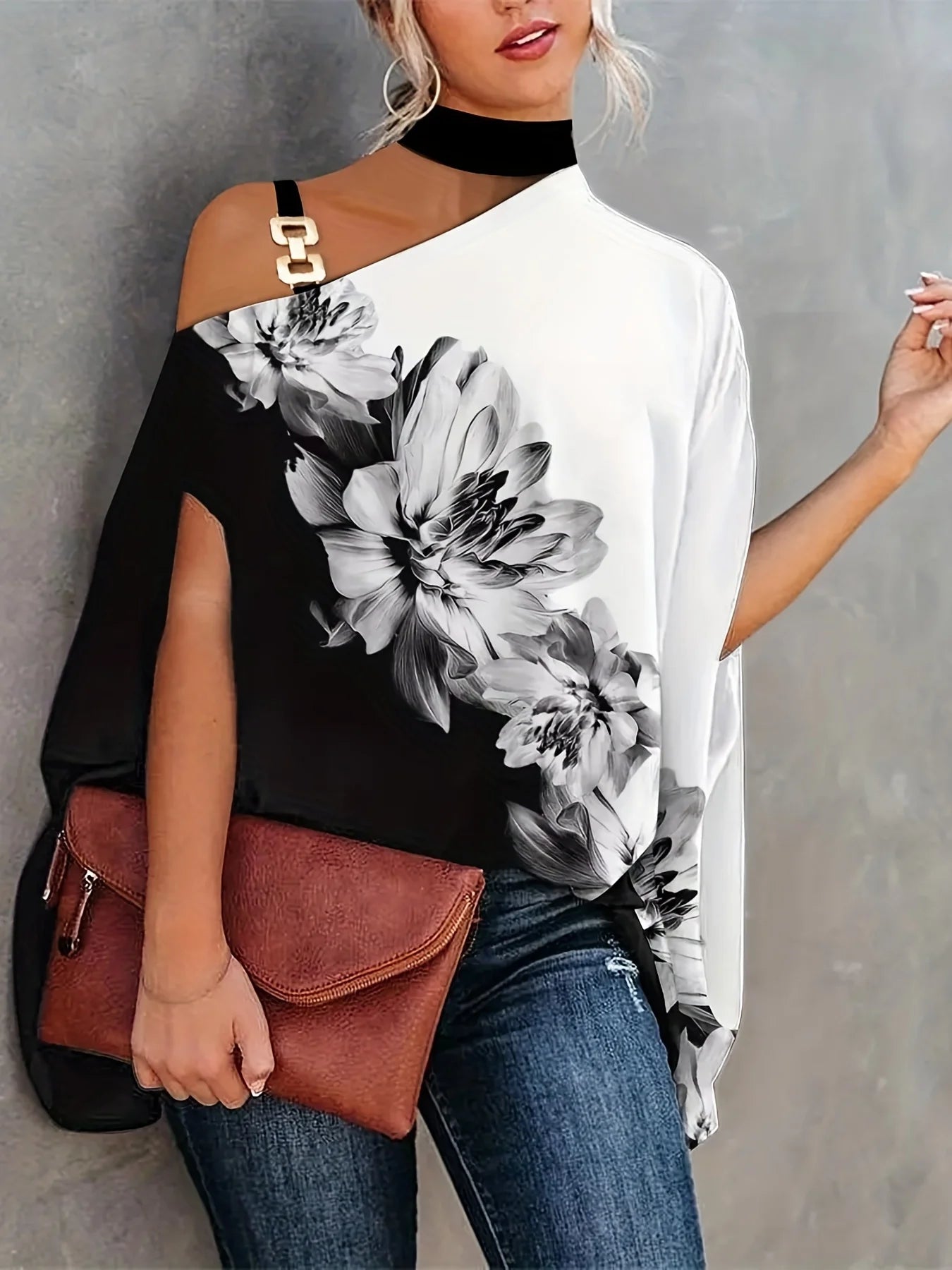 Plus Size Sexy Halter Loose Blouse Tops Women's Elegant Print Off Shoulder Batwing Sleeve Pullover Shirt 2023 Summer Fashion Str