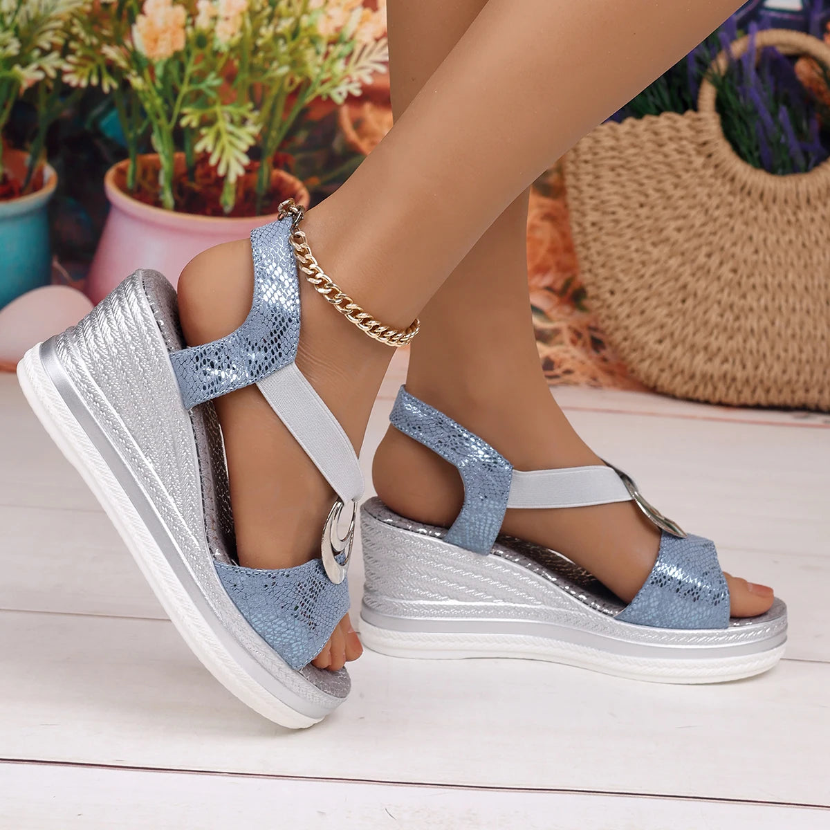 Women's Wedges Sandals 2025 Summer Snake Print Platform Sandals Gladiator Shoes Woman Comfort Casual Med High Heels Sandals