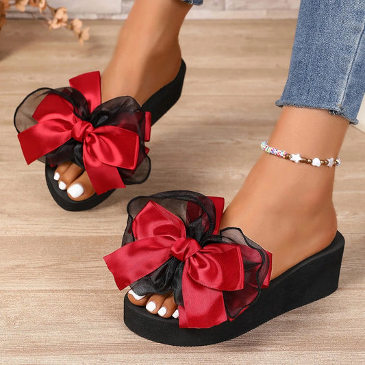 Top Bow Wedge Slippers