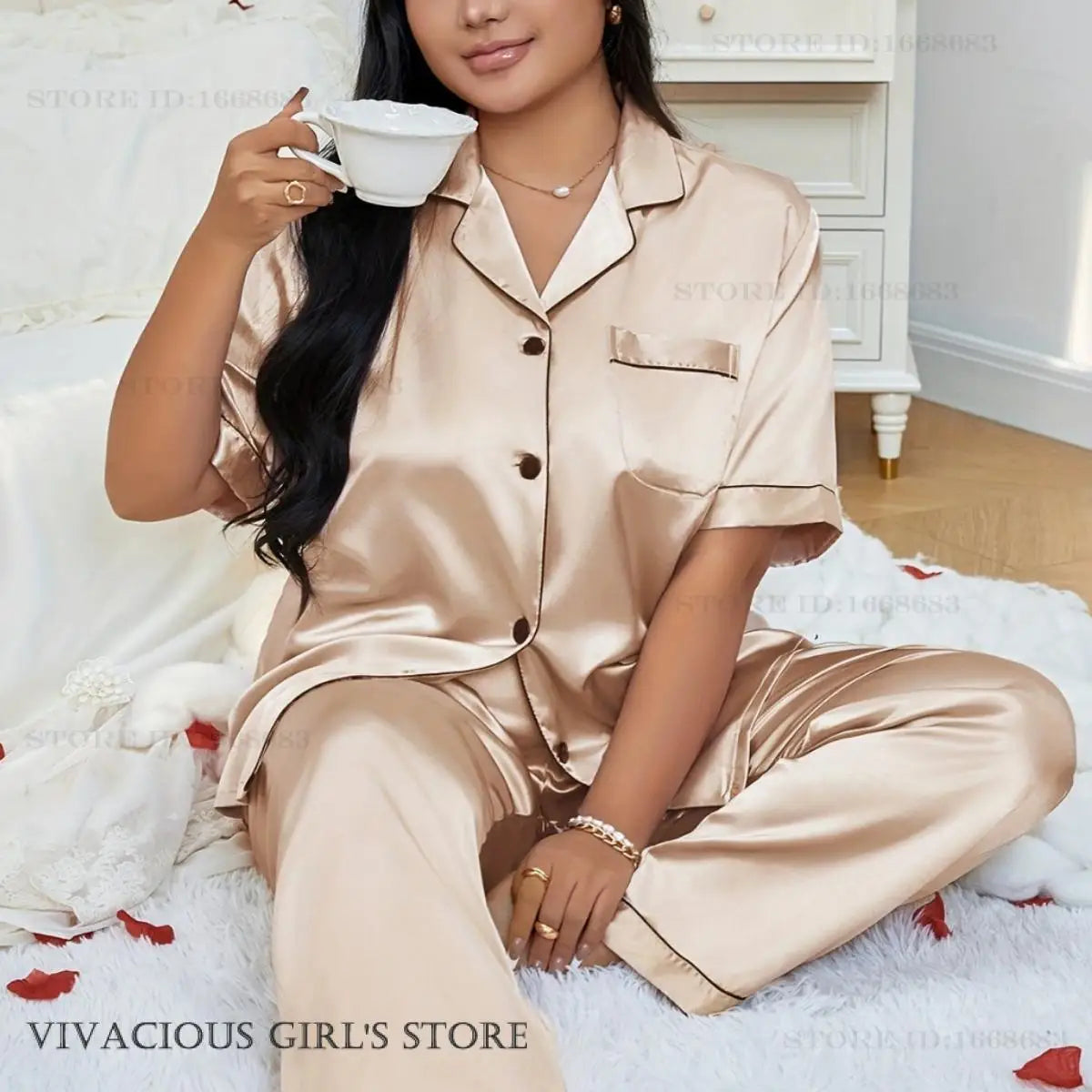 Plus Size 3XL 4XL 5XL Women's Sleepwear Pajamas Set Spring Summer Short Sleeve Trouser Suits Loungewear Loose Satin Homewear