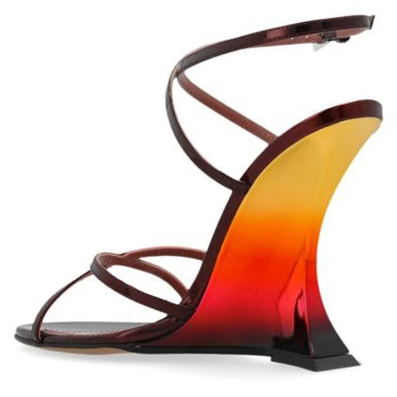 New Open Toe Cross Strap Gradient Wedge Heel Sandals European American Style Fashion Show Banquet Commuting Sexy Women's Shoes